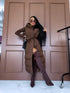 Long, chocolate brown vest with tie belt
